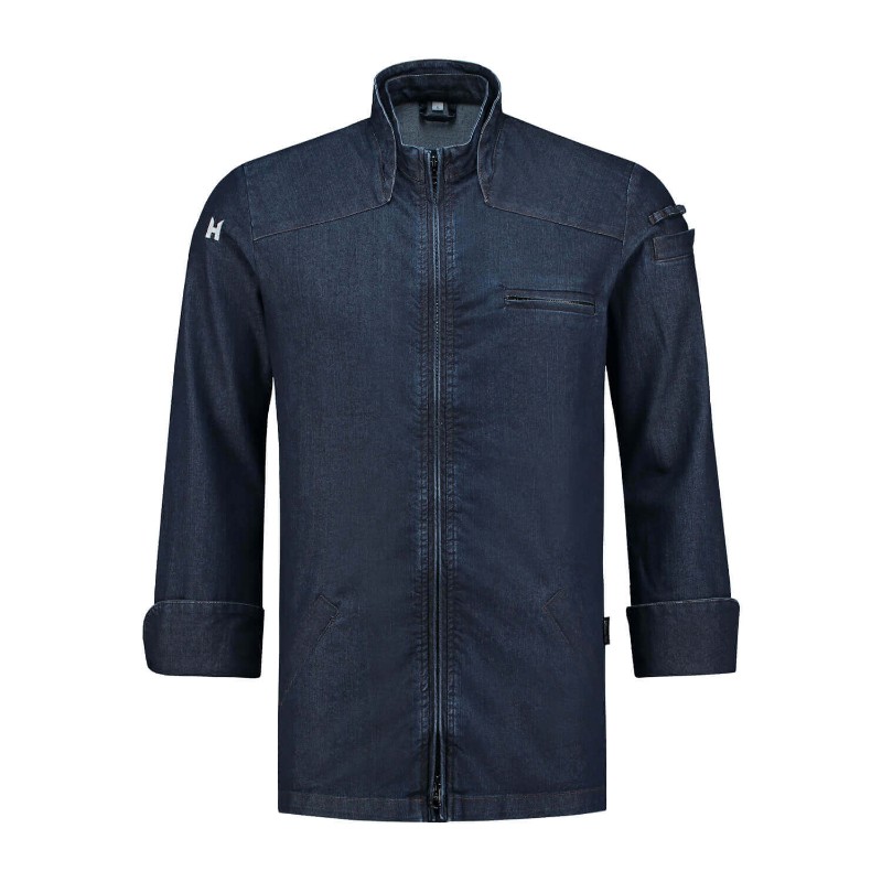 Denim Collar Zipper Chef Jacket by Orient Uniforms for customers in Dubai, Abu Dhabi, Sharjah, Ajman and across the UAE