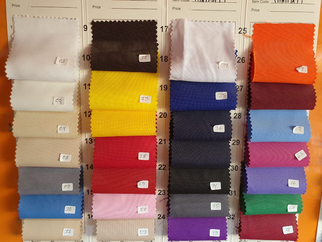 Mini Mat Minimat Shade Card by Orient Uniforms for customers in Dubai, Abu Dhabi, Sharjah, Ajman and across the UAE