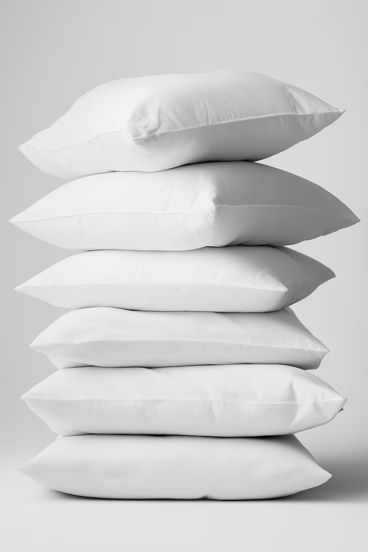 Stacked Hotel Pillows Clean White Linens Luxury Accommodations Pillow by Orient Uniforms for customers in Dubai, Abu Dhabi, Sharjah, Ajman and across the UAE