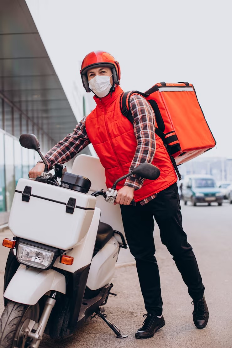 Delivery Boy Driving Scooter Box Mask