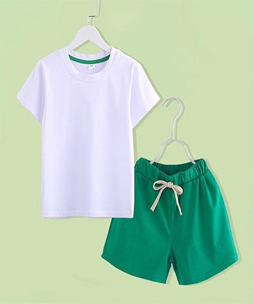 Kids Tshirts Sets Green Short White